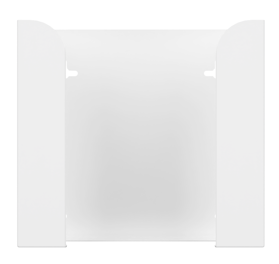 Glove Dispenser. White Steel, Double, wall mount, non-divided, vertical stackable glove dispenser, front facing, empty