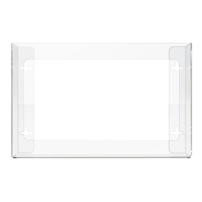 Glove Dispenser. Triple, Clear PETG plastic, non-divided, wall mount. front facing, empty.
