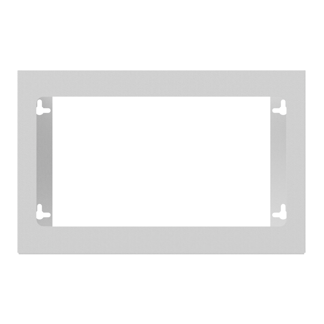 Glove Dispenser. Triple, White Steel, non-divided, wall mount. front facing, empty.