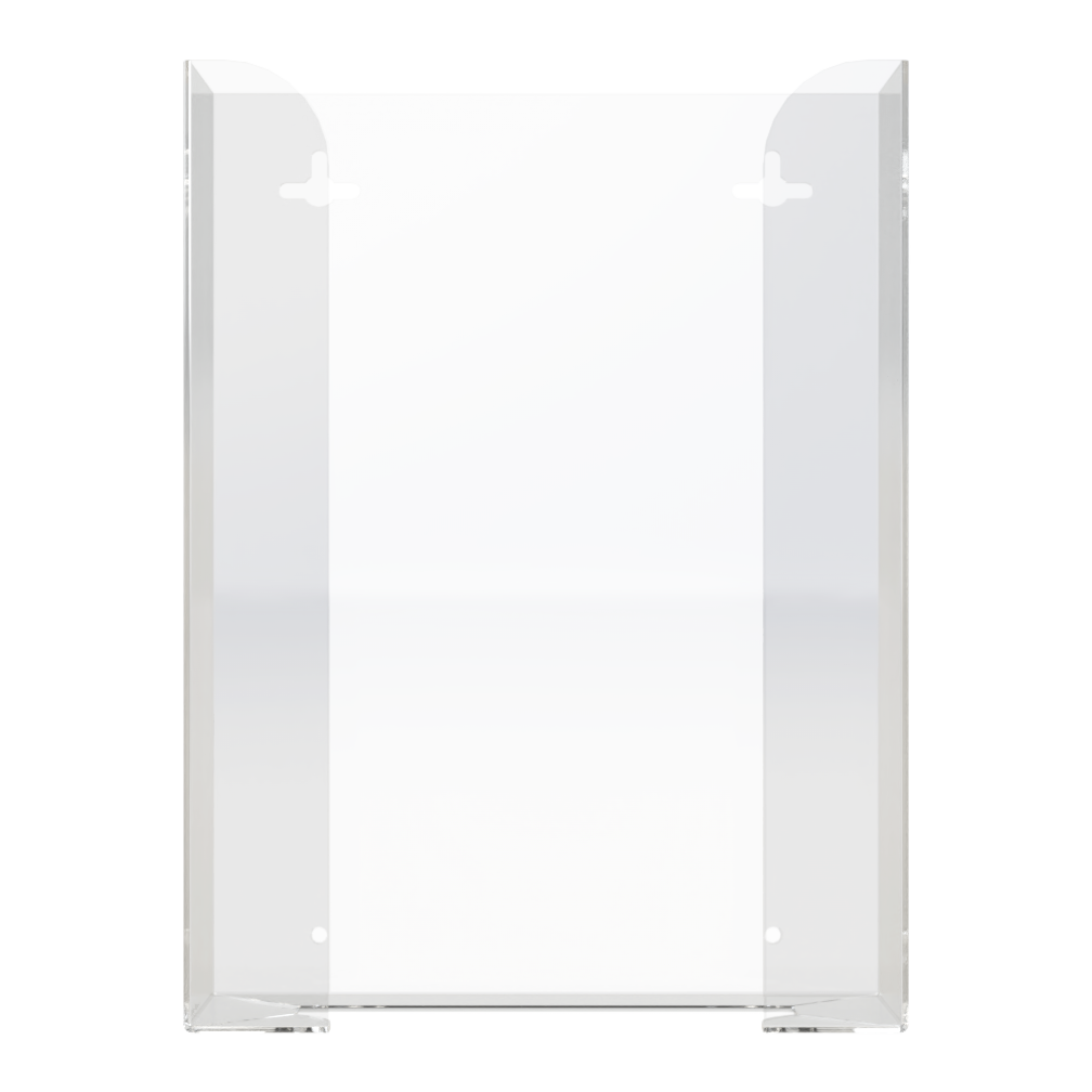 Glove Dispenser, Clear PETG plastic, Triple, wall-mount. non-divided, stackable. front facing, vertical , empty.