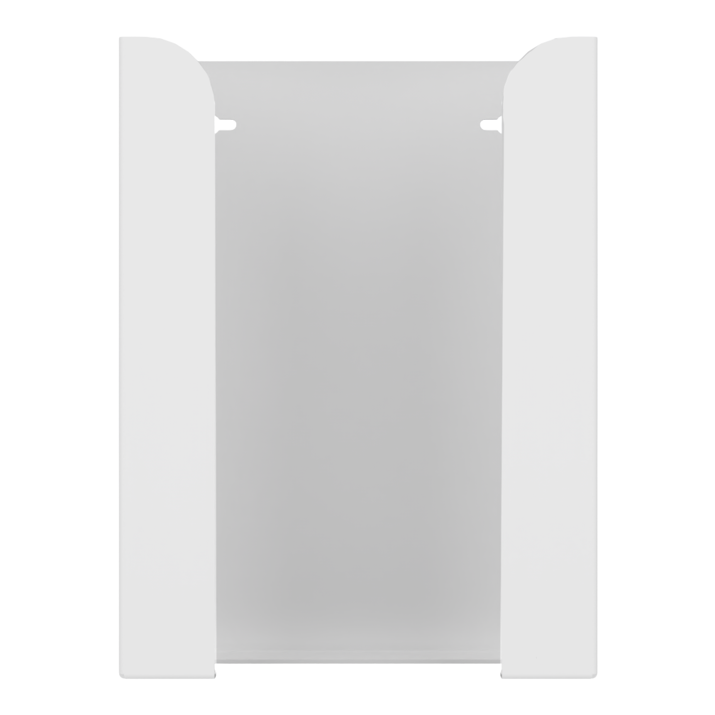 Glove Dispenser, White ABS plastic, Triple, wall-mount. non-divided, stackable. front facing, vertical , empty. 