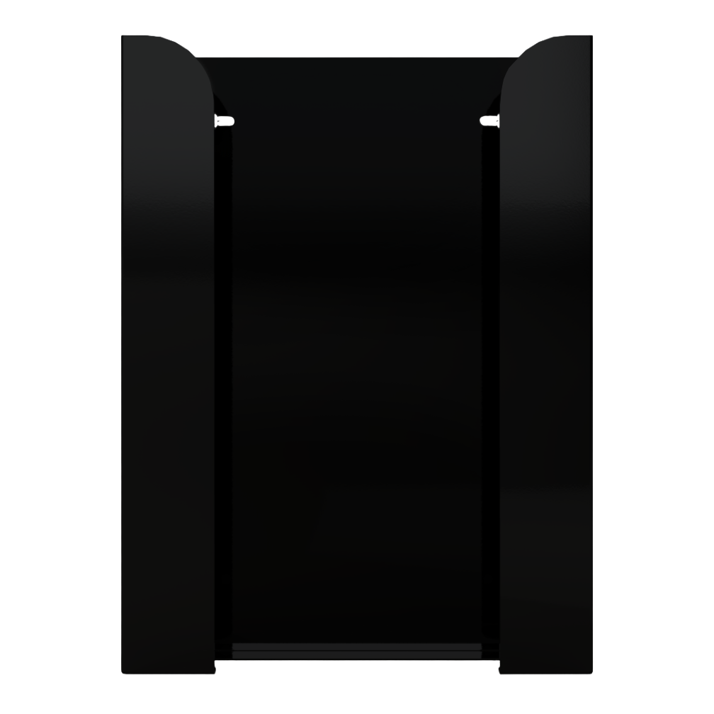 Glove Dispenser, Black Steel, Triple, wall-mount. non-divided, stackable. front facing, vertical , empty. 