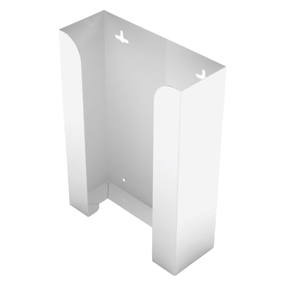 Glove Dispenser, White Steel, Triple, wall mount, non-divided, stackable, front facing, angled slightly left, vertical, empty. 