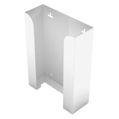 Glove Dispenser, White Steel, Triple, wall mount, non-divided, stackable, front facing, angled slightly left, vertical, empty. 