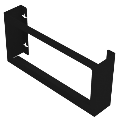 Glove Dispenser, Quad, Black Steel, wall mount, non-divided. Shown facing front slightly angled left, empty