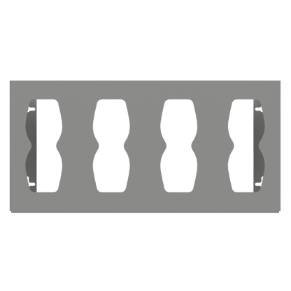 Glove Dispenser, Quad, Beige ABS plastic, wall mount, divided. Hourglass cutouts for dispensing, empty, facing front