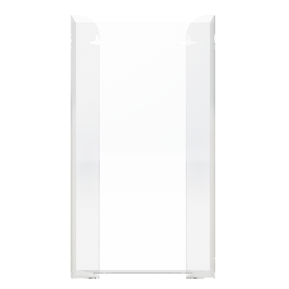 Glove Dispenser. Clear PETG plastic, Quad, wall mount, non-divided, stackable, vertical load. front facing, vertical view. Empty