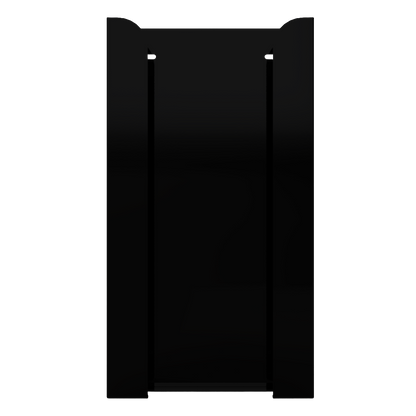 Black, non-divided metal, stackable, quad glove dispenser, front facing, vertical view. Empty.