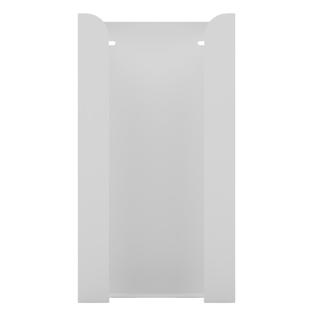 Glove Dispenser. White Steel, Quad, wall mount, non-divided, stackable, vertical load. front facing, vertical view. Empty