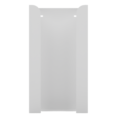 Glove Dispenser. White Steel, Quad, wall mount, non-divided, stackable, vertical load. front facing, vertical view. Empty