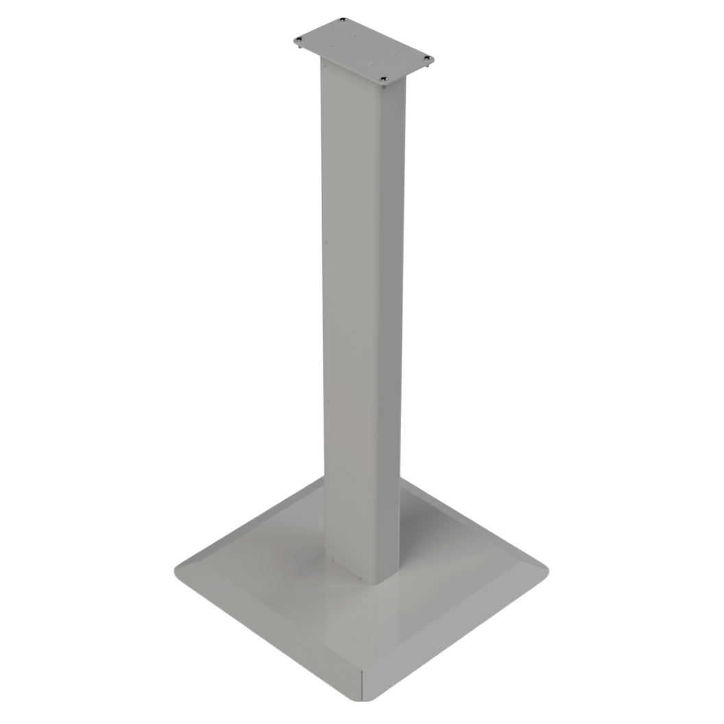 Beige, steel, floor stand with base and column, front facing angled slightly left.