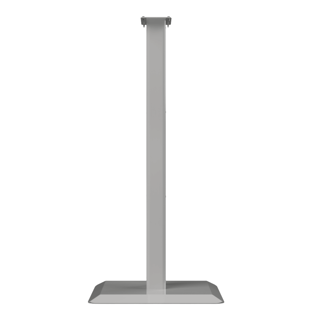 Beige, steel, floor stand with base and column, side view.