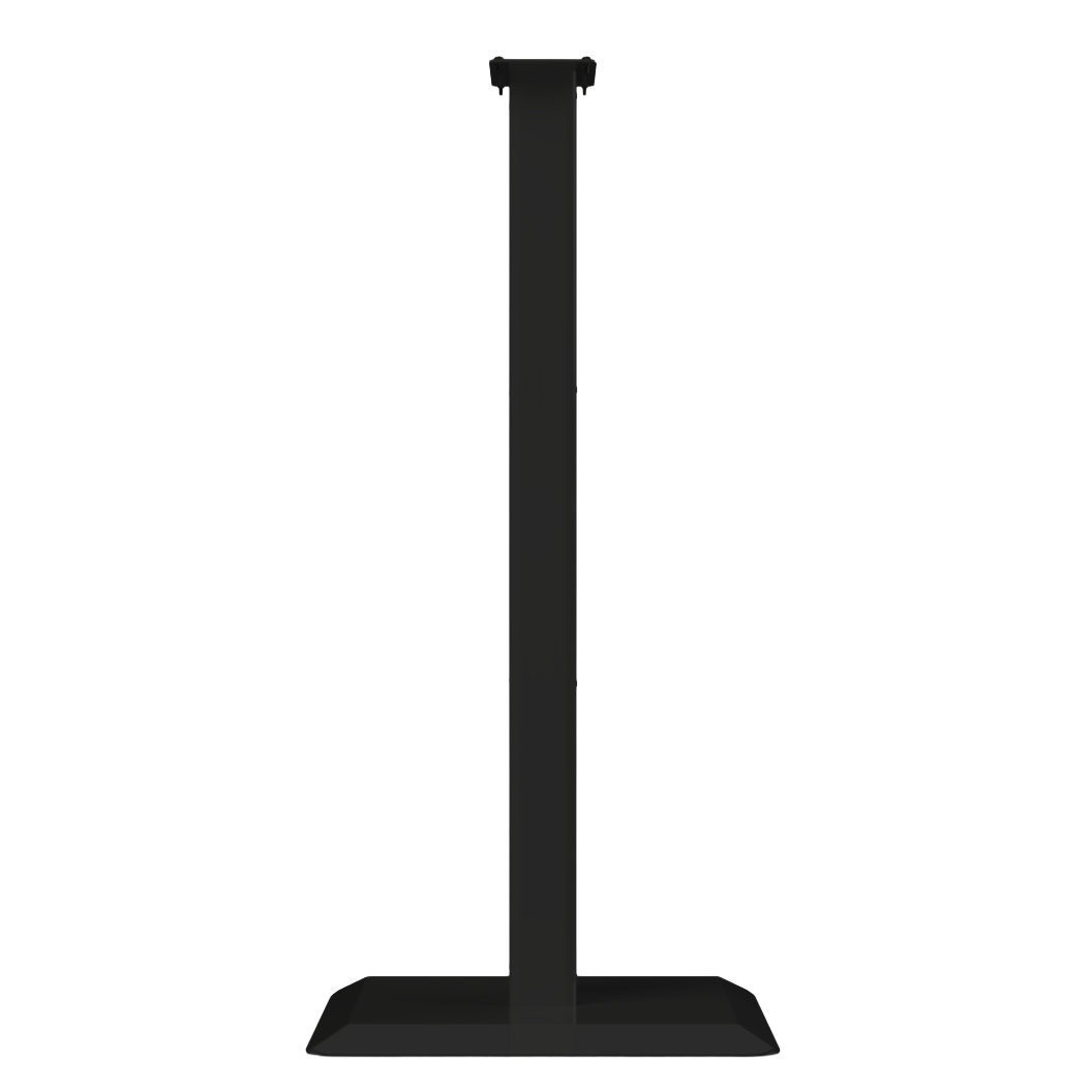 Black, steel, floor stand with base and column, side view.