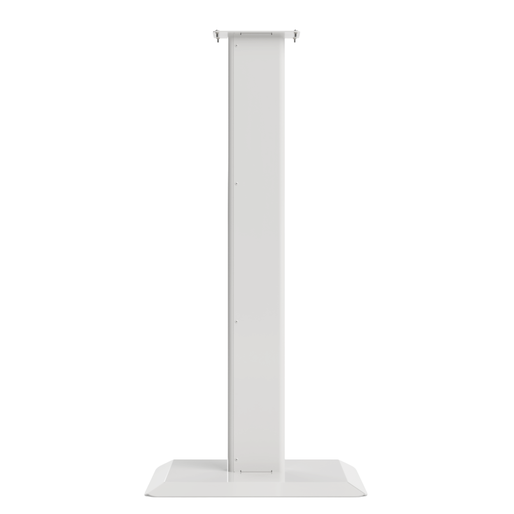White, steel, floor stand with base and column, front facing.