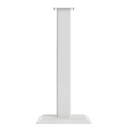 White, steel, floor stand with base and column, front facing.