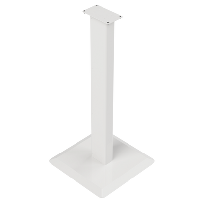 White, steel, floor stand with base and column, front facing slightly angled left
