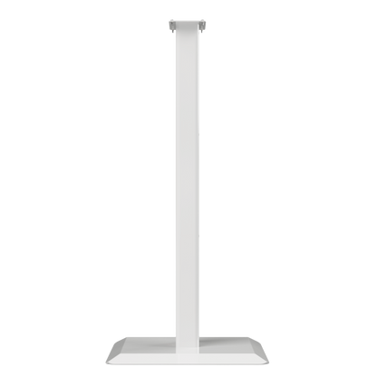 White, steel, floor stand with base and column, side view.