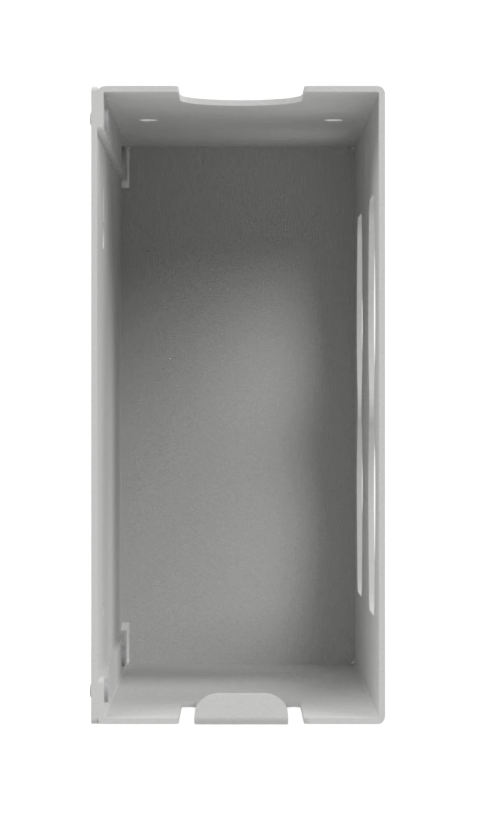 Full side view, Beige ABS Dispenser, shows phlange for box retention.