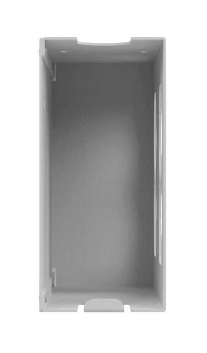 Full side view, Beige ABS Dispenser, shows phlange for box retention.