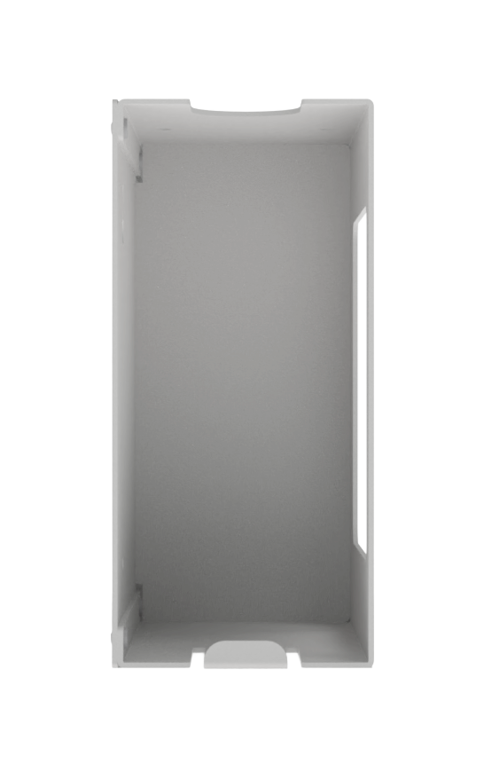 Beige, ABS 2 compartment dispenser left side view of empty compartment. 
