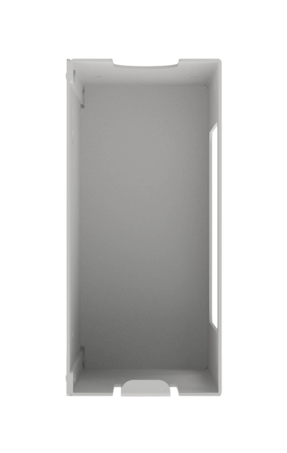 Beige, ABS 2 compartment dispenser left side view of empty compartment. 