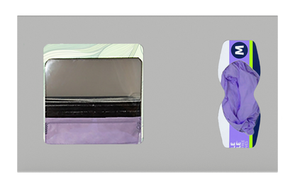 Beige, ABS plastic, 2 compartments front facing, shown with faceshields and gloves.