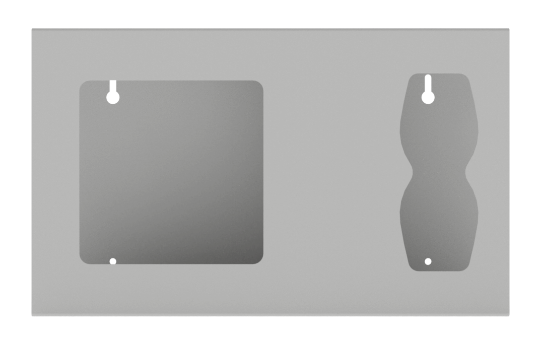Beige, ABS plastic, 2 compartments front facing, empty.
