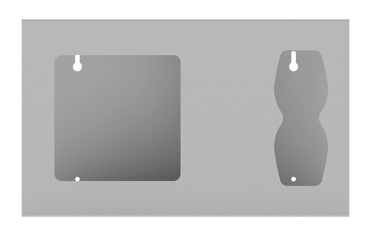 Beige, ABS plastic, 2 compartments front facing, empty.