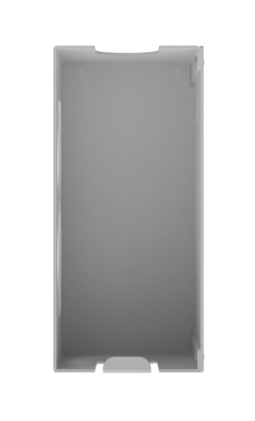 Beige, ABS plastic, 2 compartments right side view, empty.