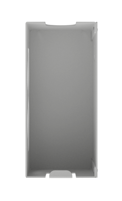 Beige, ABS plastic, 2 compartments right side view, empty.