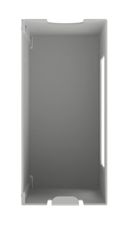 Beige, ABS plastic, 2 compartments, left side view, empty.