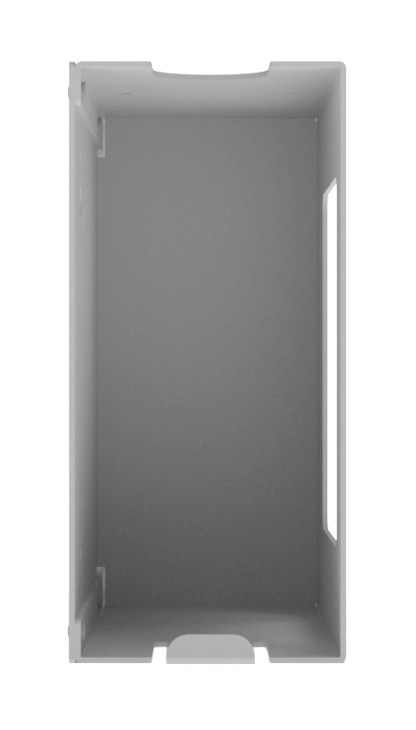 Beige, ABS plastic, 2 compartments, left side view, empty.