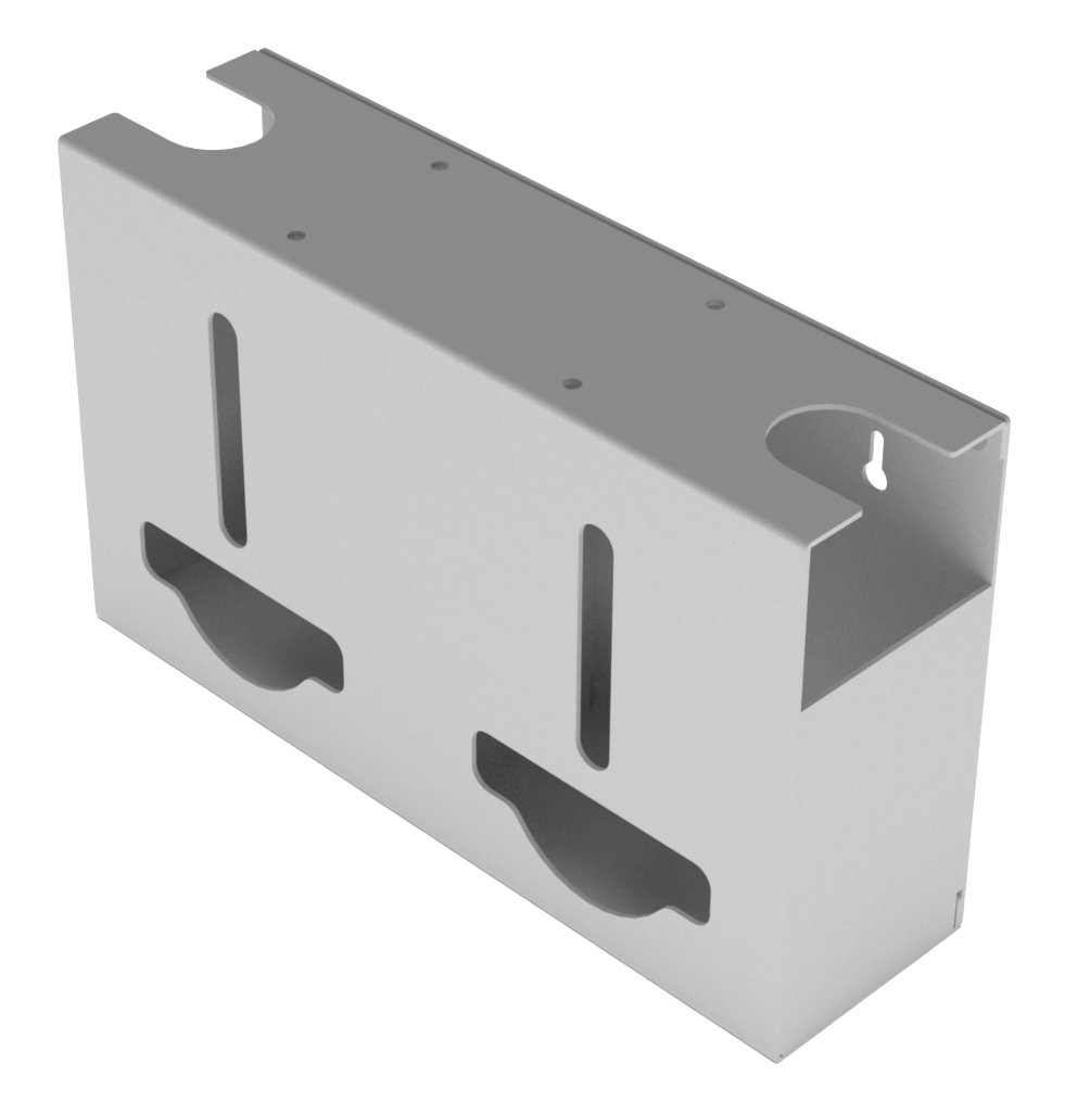 Beige, ABS 2 compartment, bulk dispenser, front facing, empty. angled slightly left.