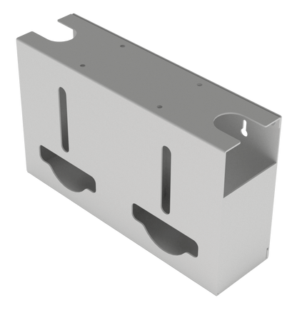 Beige, ABS 2 compartment, bulk dispenser, front facing, empty. angled slightly left.