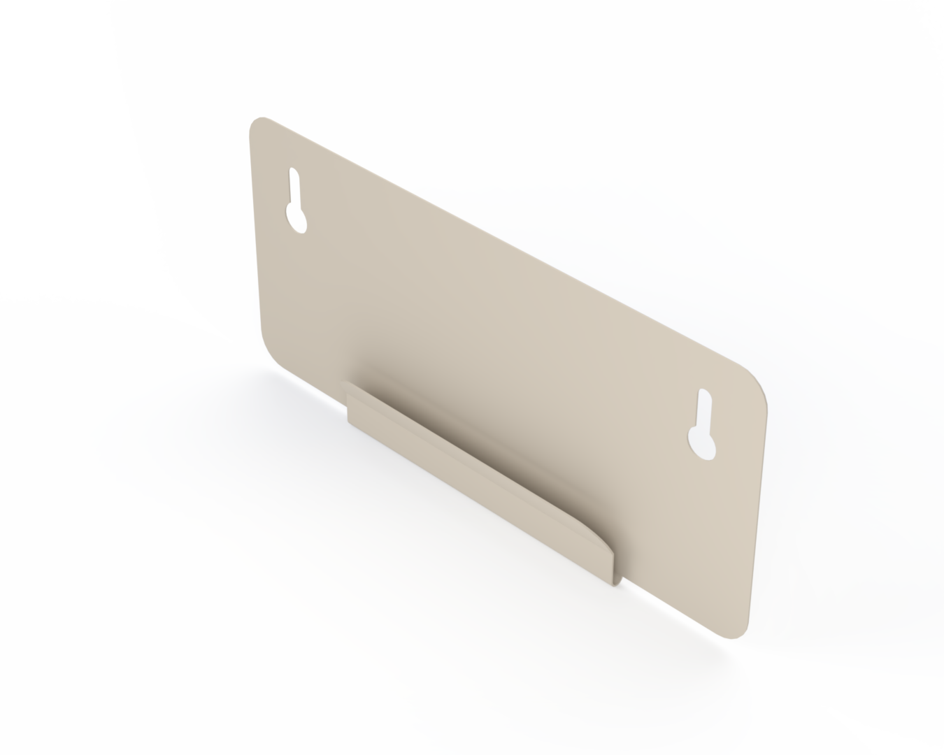 Beige, wall hanger 2 keyholes for mounting. Front Facing angled left.