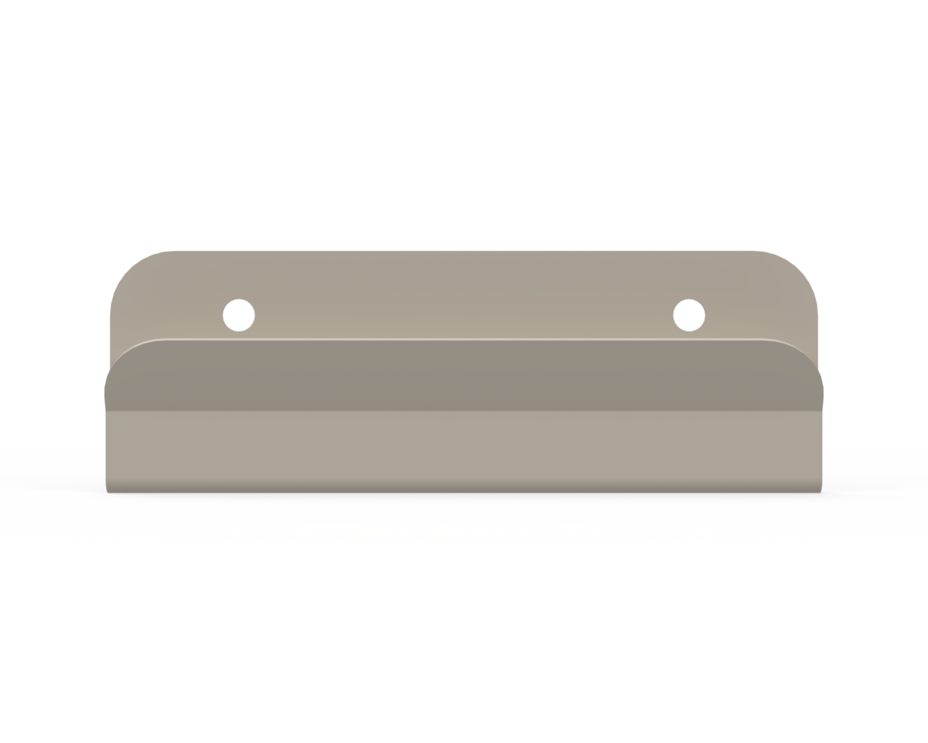 Beige metal wall hanger with 2 keyholes front facing.