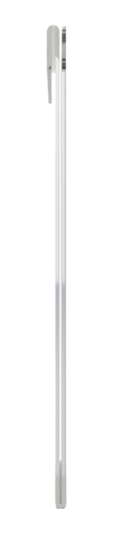 Sign Holder that clips onto ORIGIN protective wear organizers. Clear PETG plastic with thumb cutout to easily change signage. Shown empty in a left side view.