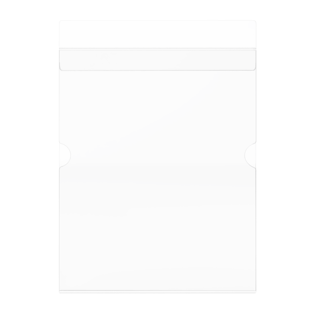 Clear PETG sign holder for using as a clip on for semi-recessed protection organizers. Shown in an empty front view.