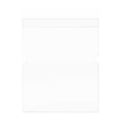 Clear PETG sign holder for using as a clip on for semi-recessed protection organizers. Shown in an empty front view.