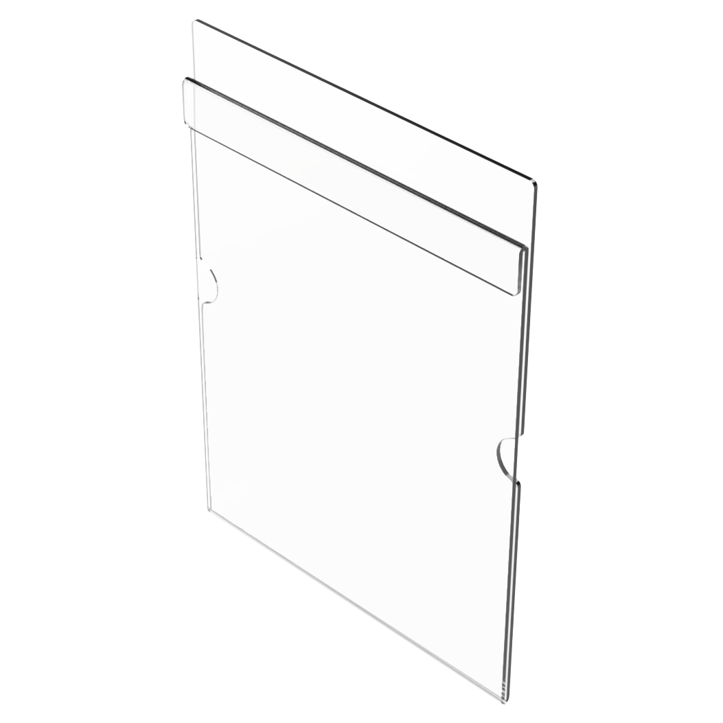 Clear PETG sign holder showing the bend in the plastic on the back side for using as a clip on for semi-recessed protection organizers