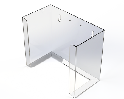 clear, petg plastic dispenser. Empty,front facing and angled slightly left. 
