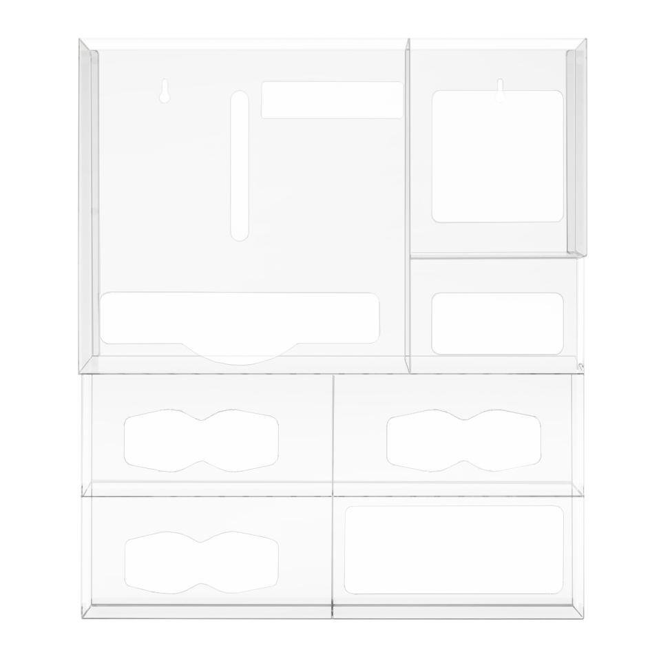 7 Compartment, Clear, PETG Wall/Door PPE Organizer, empty. Front facing.