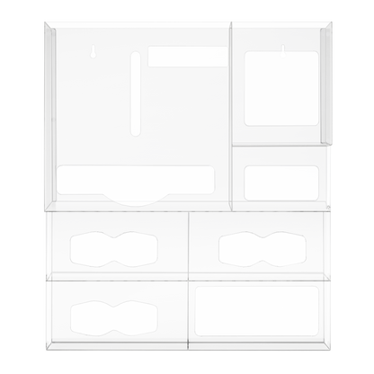 7 Compartment, Clear, PETG Wall/Door PPE Organizer, empty. Front facing.