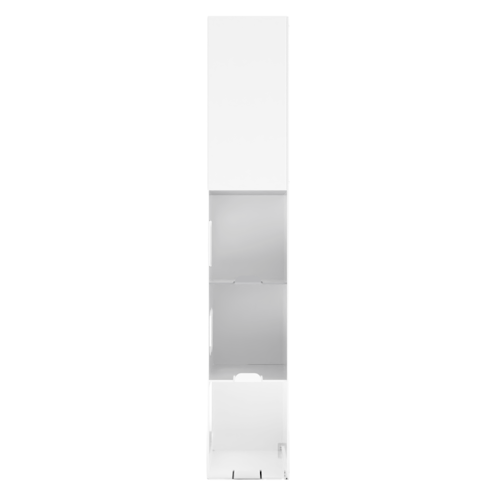 Ultraflex–Protective Wear Organizer, 7 compartment organizer, white ABS plastic, wall mount. Shown right side viewing side load, empty