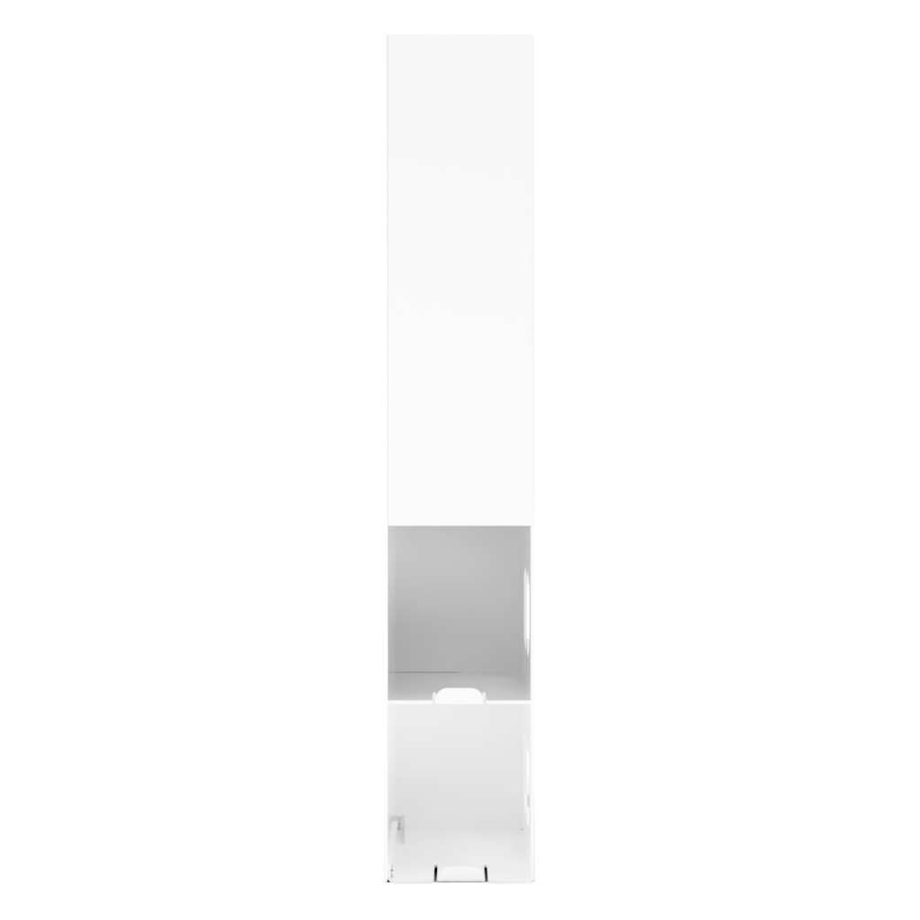 Ultraflex–Protective Wear Organizer, 7 compartment organizer, white ABS plastic, wall mount. Shown left side viewing side load, empty