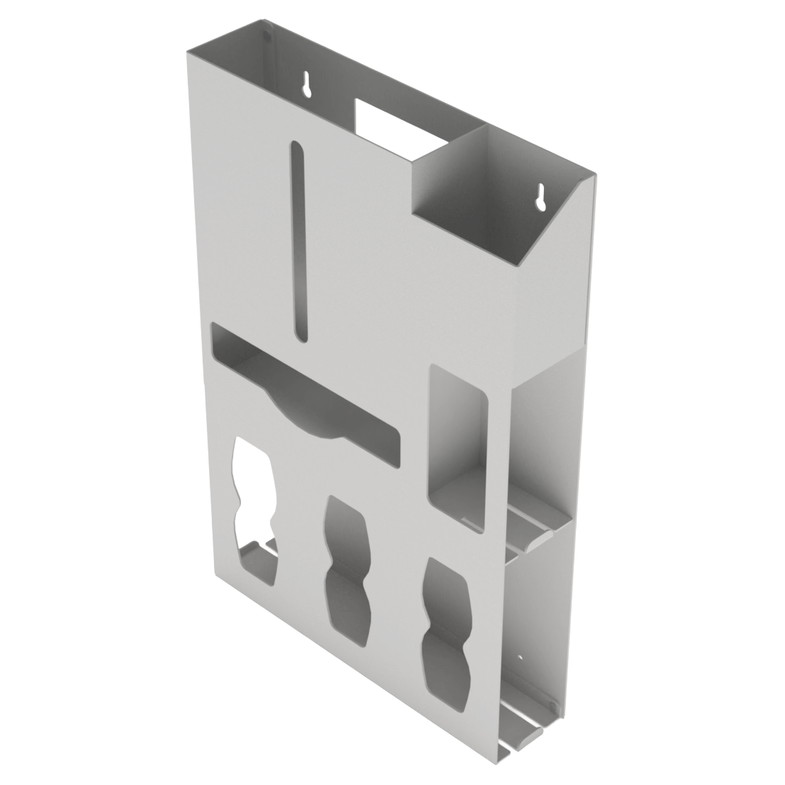 Protective Wear Organizer, Beige, ABS, 6 compartment dispenser, front facing, angled, slightly left, empty.