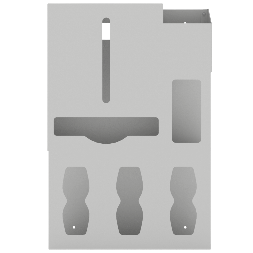 Beige, ABS, 6 compartment dispenser, front facing, empty. 