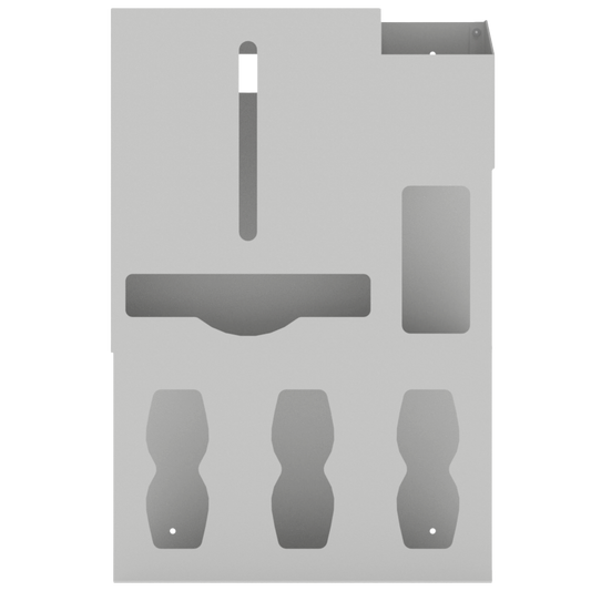 Beige, ABS, 6 compartment dispenser, front facing, empty. 