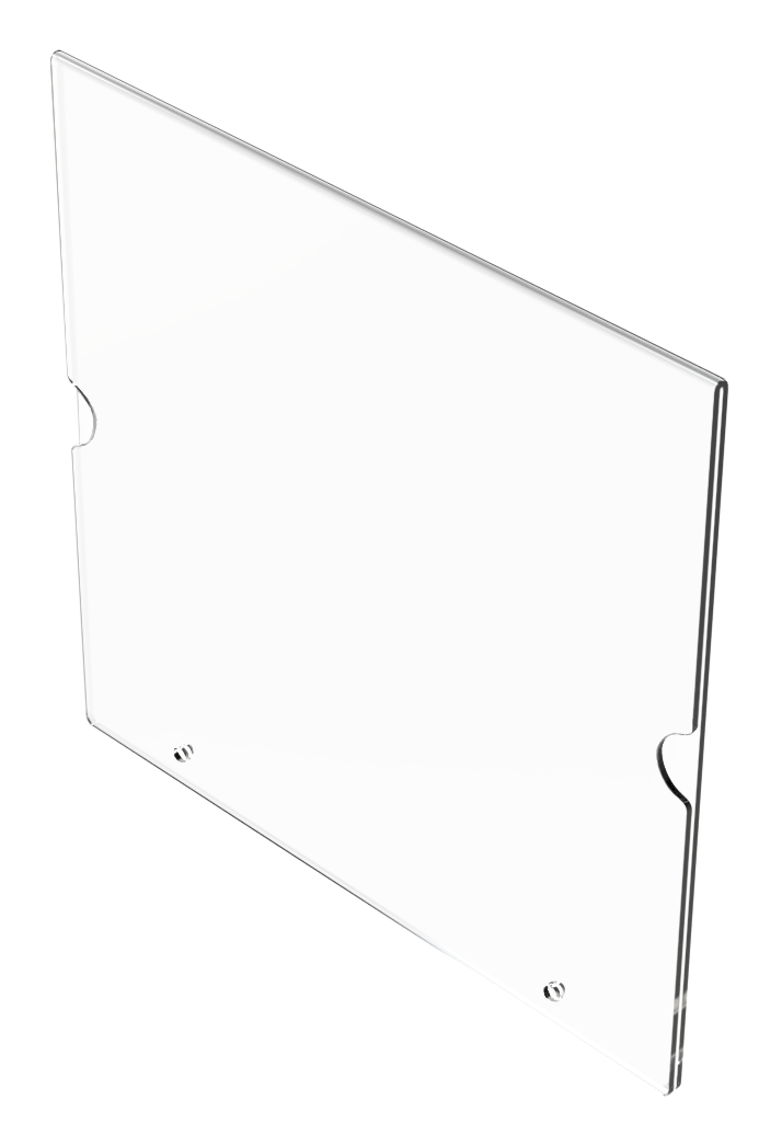 Clear, PETG sign holder, front facing angled slightly left. empty.